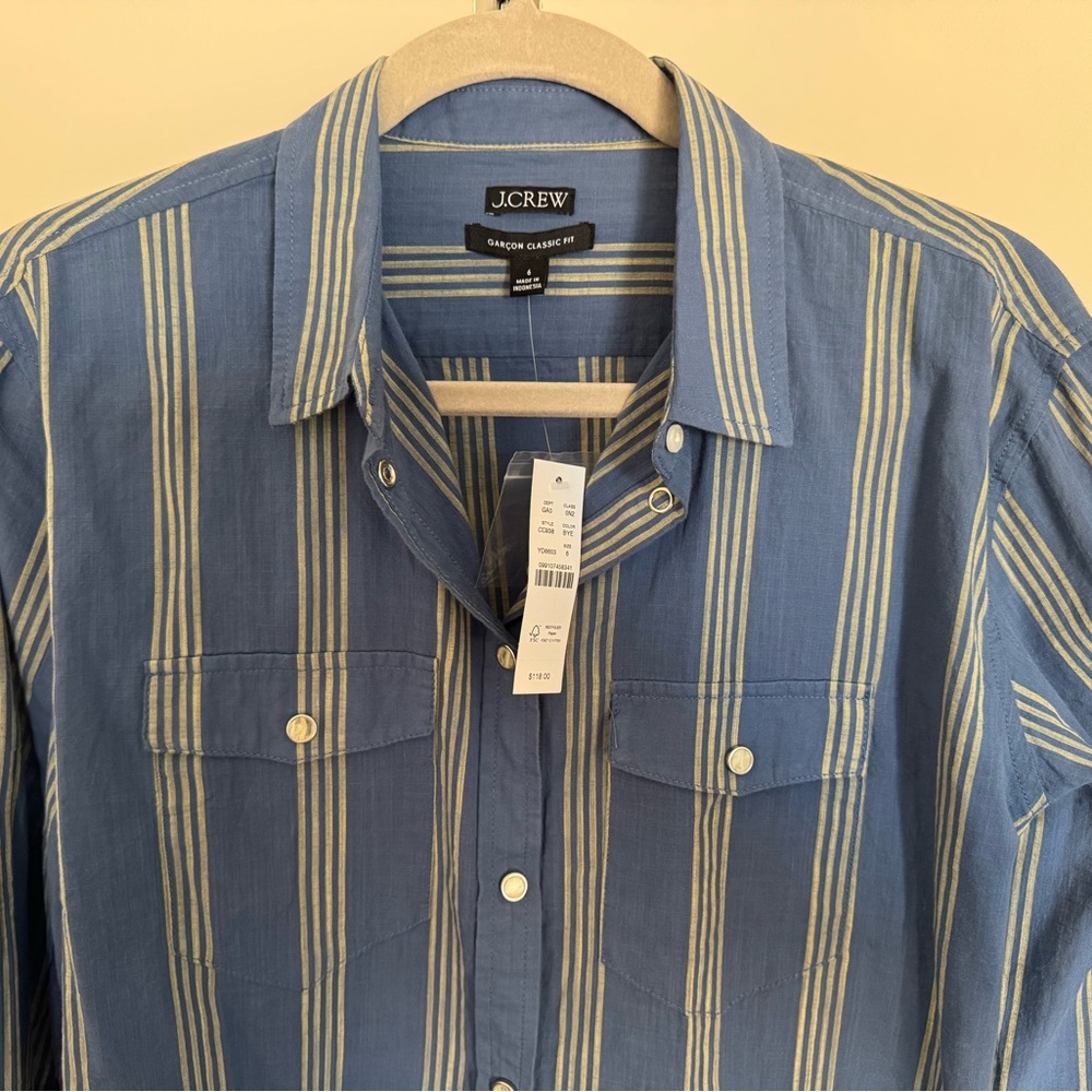 J. Crew Western style striped shirts in blue/yellow - Picture 4 of 9